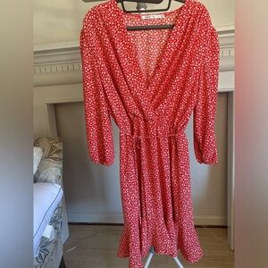 Fraiche by J Red Floral Midi Summer Dress - Size Large 🌸